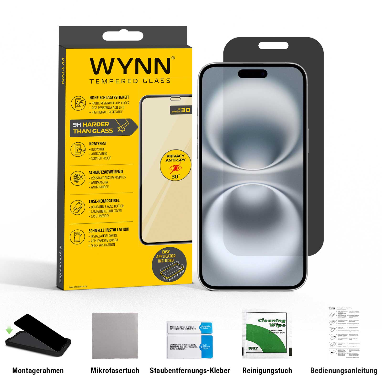 WYNN 3D Privacy Schutzglas iPhone 16 Plus