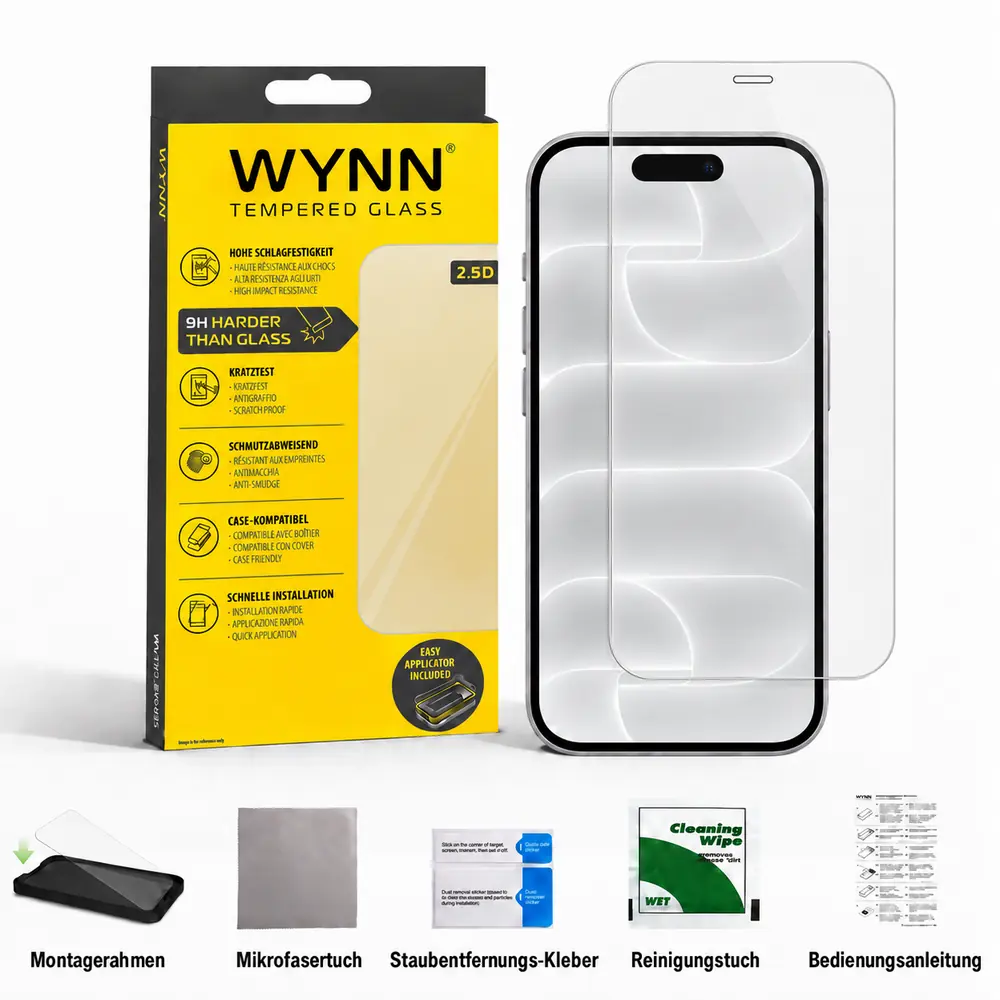 WYNN 2.5D Extra Clear Schutzglas für iPhone 18 Pro mit Montagerahmen