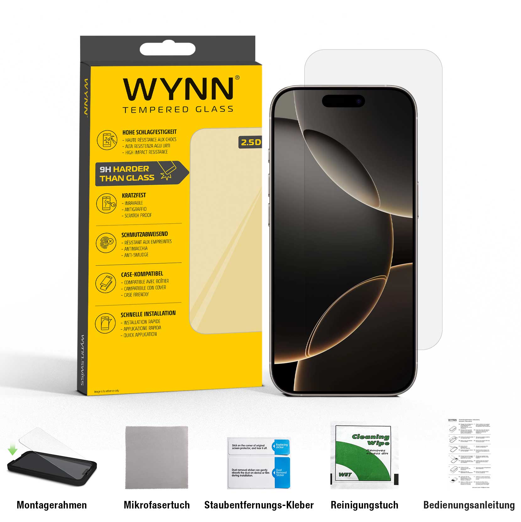 iPhone 17 – WYNN Clear60 Schutzglas mit Installationsrahmen