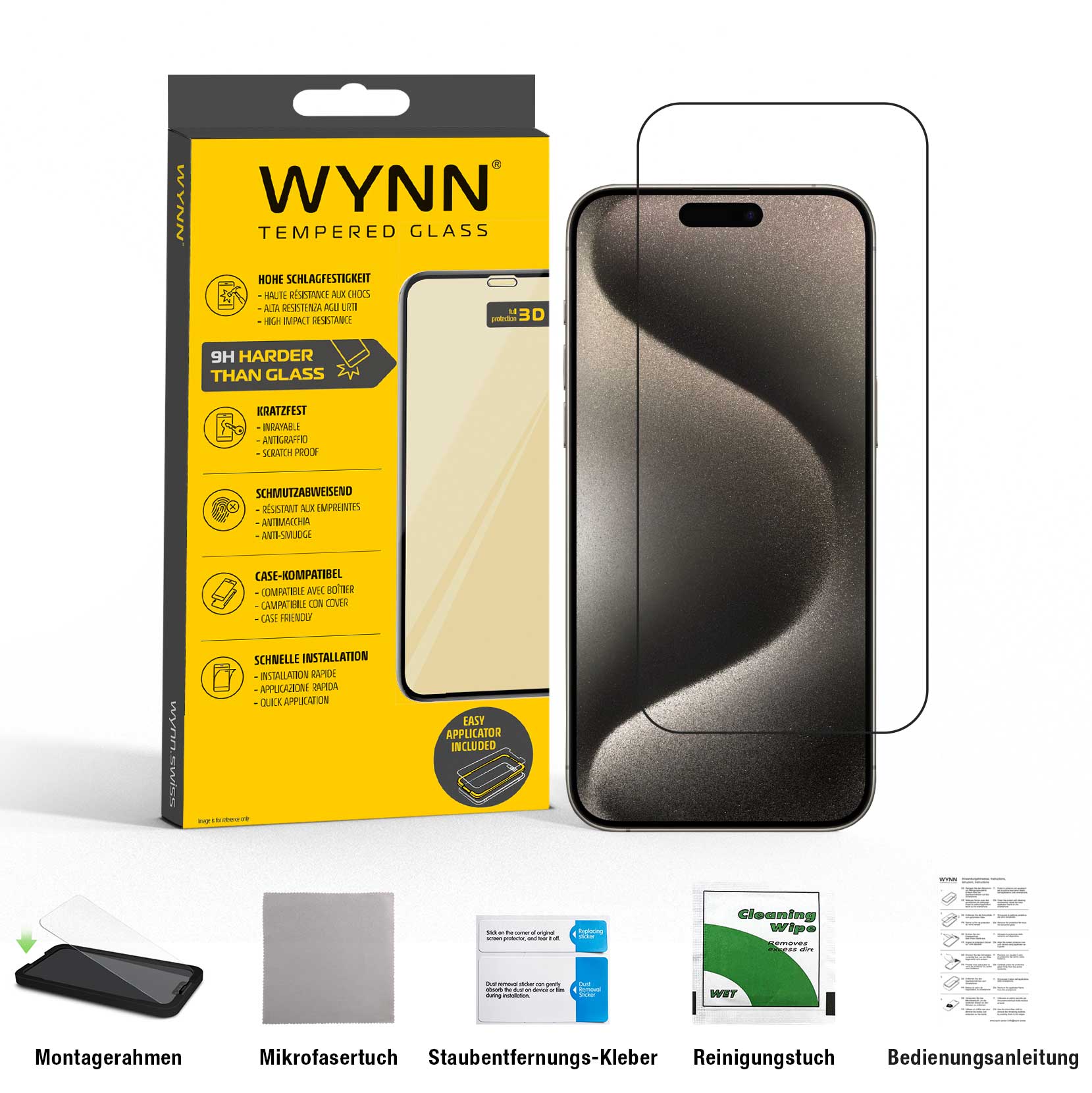 WYNN 3D Full Coverage Schutzglas iPhone 15 Pro Max