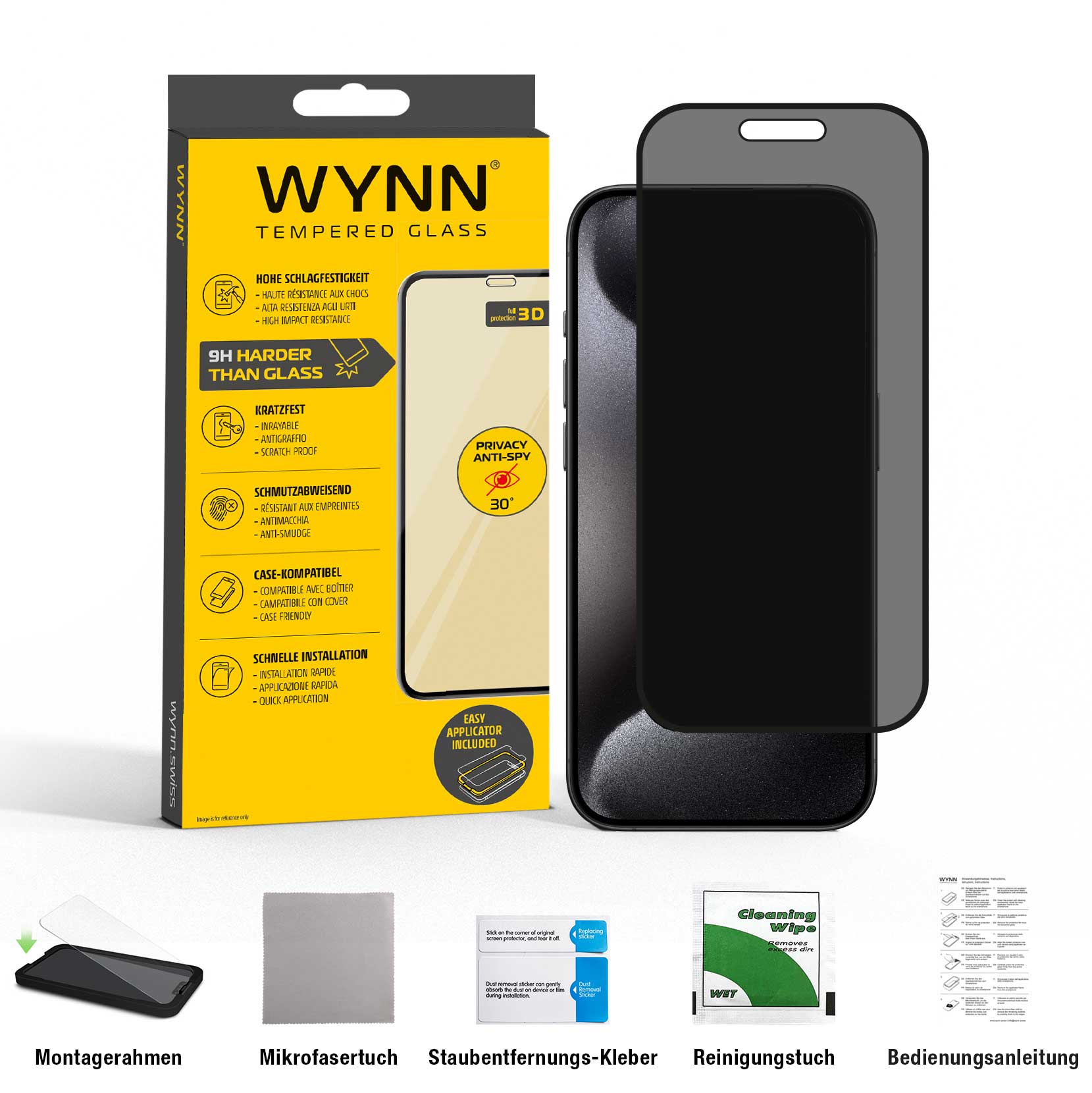 WYNN 3D Privacy Schutzglas  iPhone 15 Pro