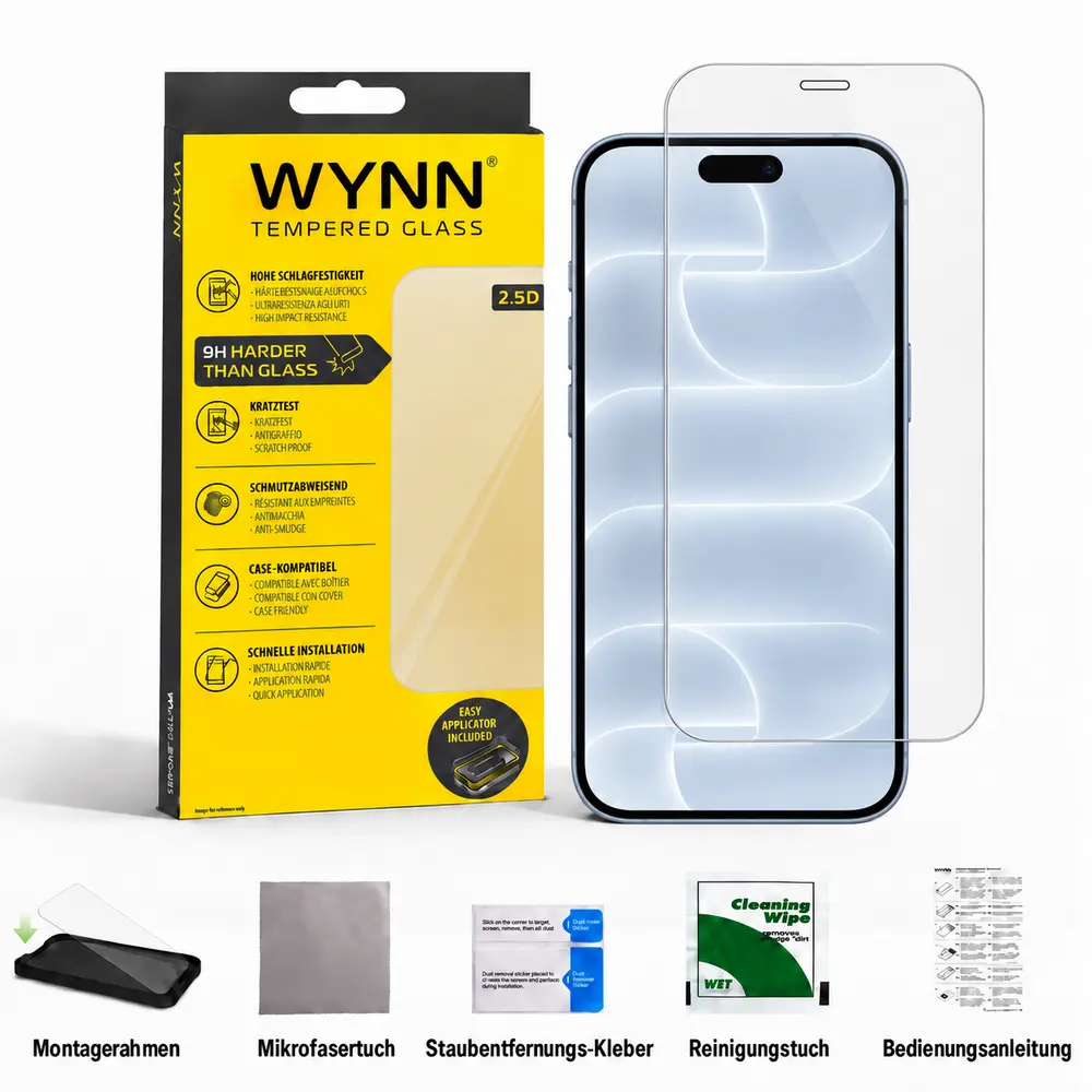 WYNN 2.5D Extra Clear Schutzglas für iPhone 18 Pro Max mit Montagerahmen