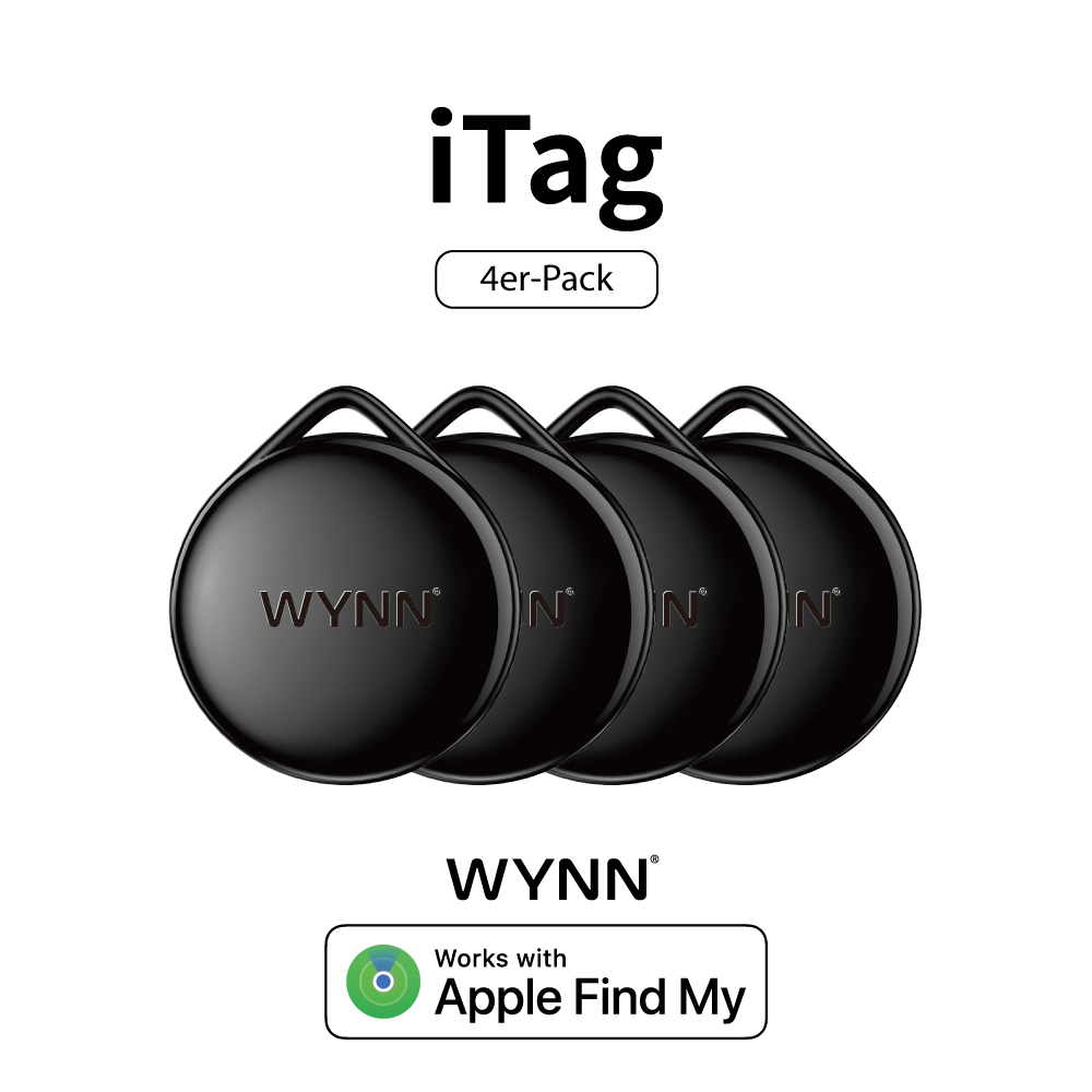 WYNN iTag, Schlüsselfinder, rund, 4er-Pack, schwarz